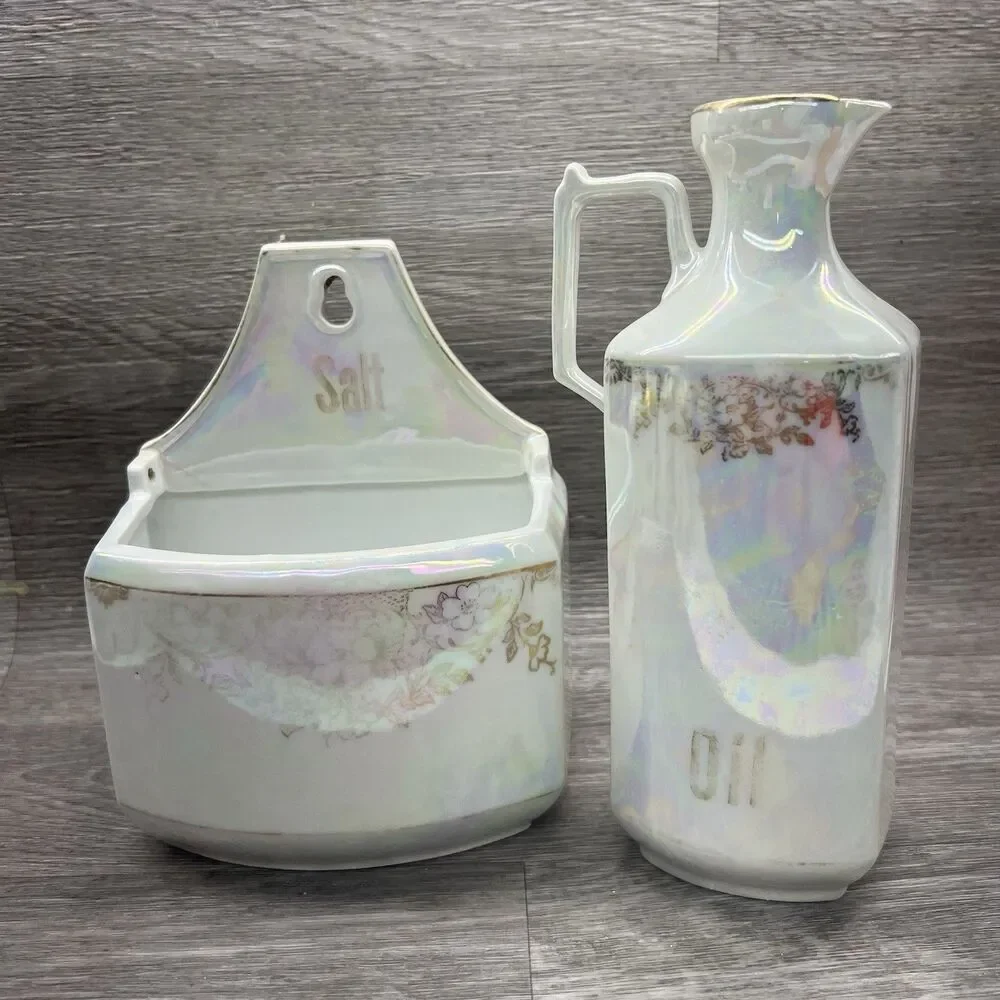 Stunning 1900s Antique German Iridescent Salt Well /Spice Containers/Decanter